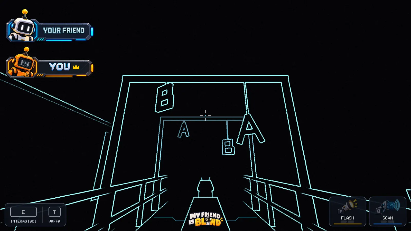 The Blind's screen in Glass Circuit during a SCAN. FLASH and SCAN charges bottom right.